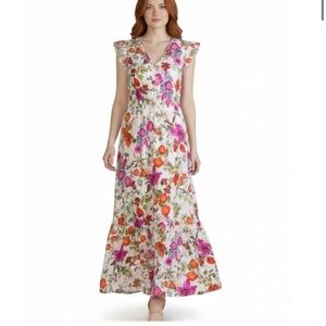 Anne Klein Floral Maxi Dress in Pink and Orange